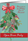 Christmas Open House Party, Invitation, Hanging Wreath, Painting card