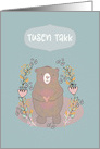 A Thousand Thanks in Norwegian, Tusen Takk, Cute Bear, Illustration card