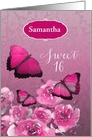 Customizable, Granddaughter, Sweet 16, Birthday, Pink, Butterflies card