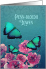 Happy Birthday in Cornish, Penn-Bloedh Lowen, Butterflies, Flowers card