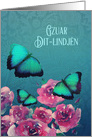 Happy Birthday in Albanian Gheg, Butterflies, Flowers card