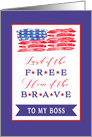 To my Boss, Happy 4th of July, Stars and Stripes card