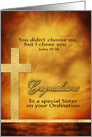 To my Sister, Congratulations, Ordination, Scripture, Gold-Effect card