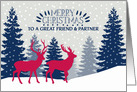 Great Friend and Partner, Merry Christmas, Reindeer, Landscape card