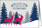 To a great Priest, Christian, Merry Christmas, Reindeer, Landscape card