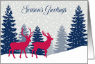 Corporate Season’s Greetings, Forest and Reindeer, Red, White, Blue card