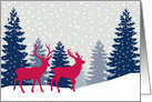 Blank Note Card, Winter Landscape, Forest and Reindeer card