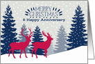Merry Christmas and Happy Anniversary, Winter Landscape, Reindeer card