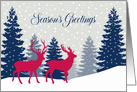 Season’s Greetings, Landscape, Reindeer, Red, White, Blue card