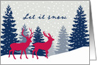 Let it Snow, Christmas, Landscape, Reindeer, Red, White, Blue card