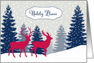 Merry Christmas in Welsh, Nadolig Llawen, Deer in Forest, Snowflakes card