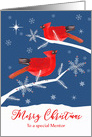 To a special Mentor, Christmas, Cardinal Birds, Winter Landscape card