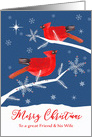 Friend & his Wife, Merry Christmas, Cardinal Birds, Winter card