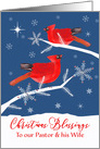 Pastor and Wife, Merry Christmas, Christian, Cardinal Birds, Winter card