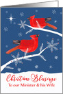 Minister and Wife, Merry Christmas, Christian, Cardinal Birds, Winter card