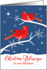 To our Minister, Merry Christmas, Christian, Cardinal Birds, Winter card