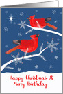 Birthday on Christmas, Cardinal Birds, Winter Landscape card