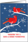 Safe and Sober, Merry Christmas, Cardinal Birds, Winter Landscape card