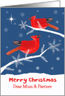 Mum and Partner, Merry Christmas, Cardinal Bird, Winter card