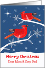 Dear Mom and Step Dad, Merry Christmas, Cardinal Bird, Winter card