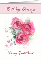 Birthday Blessings for my Great Aunt, Scripture, Watercolor Roses card