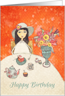 Happy Birthday, Illustration, Woman and cake card
