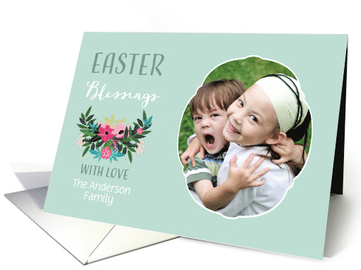 Easter Blessings, Photo Card, flowers, Mint Background card (1352014)