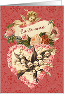 I love You, Happy Valentine’s Day in Portuguese, Vintage Angel, Heart card