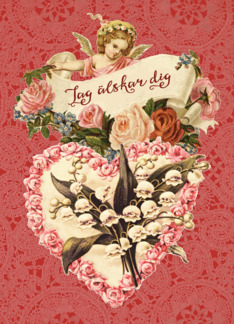 I love You, Happy Valentine's Day in Swedish, Vintage Angel, Heart
