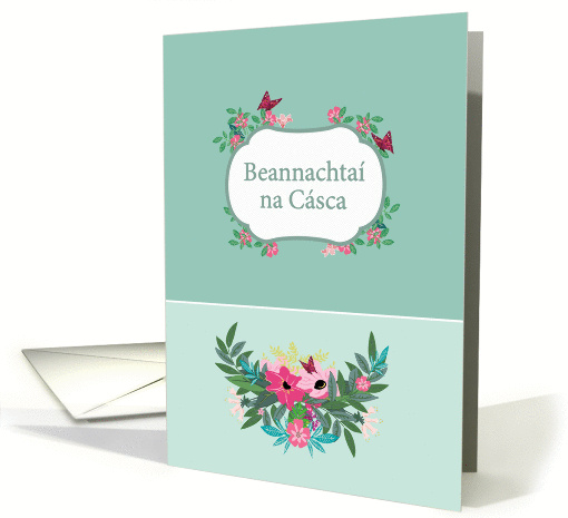 Happy Easter in Irish Gaelic, Floral Design card (1357996)