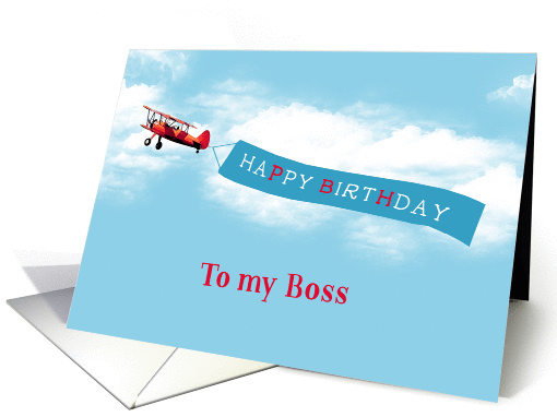Happy Birthday to my Boss, Business Card, Airplane with Banner card