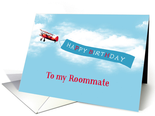 Happy Birthday to my Roommate, Vintage Airplane, Sky Message card