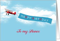 Happy Birthday to my Fiance, Vintage Airplane, Sky Message card