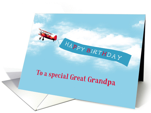 Happy Birthday to my Great Grandpa, Vintage Airplane, Sky Message card