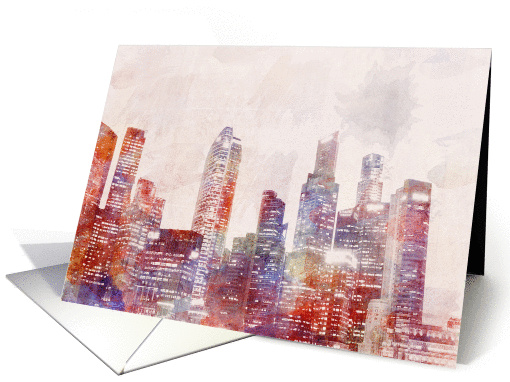 Blank Note Card, Architecture, Skyline Painting, Watercolor card