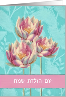 Happy Birthday in Hebrew, Water Lilies, card