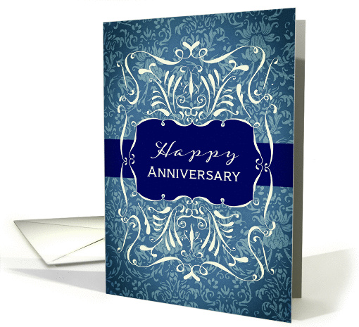 Happy Anniversary, Employee Anniversary Card, Swirls and Damask card