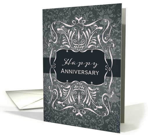 Happy Anniversary, Employee Anniversary Card, Swirls and Damask card