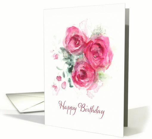 Happy Birthday, Pink Roses, Watercolor Painting card (1370390)