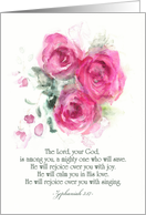 Christian Encouragement Card, Zephaniah 3, Pink Roses card