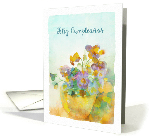 Happy Birthday in Spanish, Pansies, Watercolor card (1375098)
