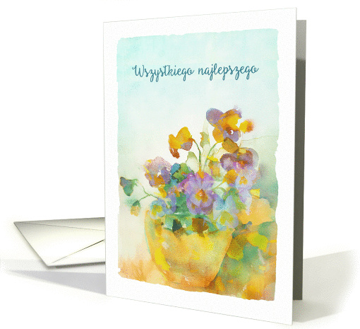 Happy Birthday in Polish, Pansies, Watercolor card (1375102)