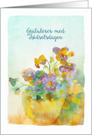 Happy Birthday in Norwegian, Pansies, Watercolor card