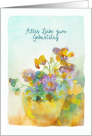 Happy Birthday in German, Pansies, Watercolor card