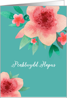 Happy Birthday in Welsh, Penblwydd Hapus, Bright Flowers card