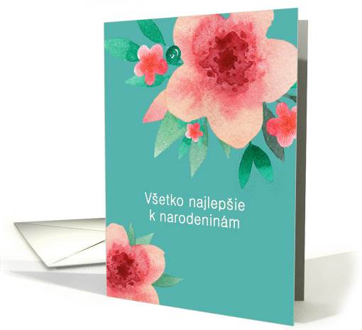 Happy Birthday in Slovak, Bright Flowers card (1377764)