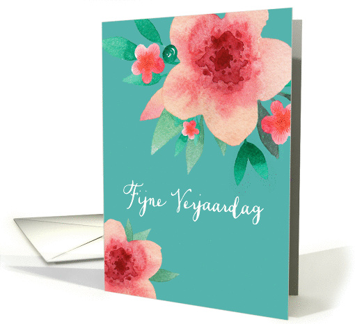 Happy Birthday in Dutch, Bright Flowers, Watercolor card (1378566)