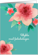 Happy Birthday in Danish, Bright Flowers, Watercolor card
