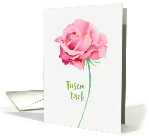 Thank you in Swedish, Tusen Tack, Watercolor Pink Rose card (1381908)