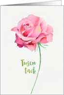 Thank you in Swedish, Tusen Tack, Watercolor Pink Rose card